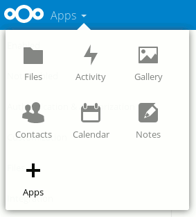 Screenshot of the Nextcloud app menu with the Notes app listed