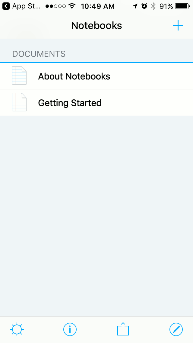 Screenshot of empty Notebooks app