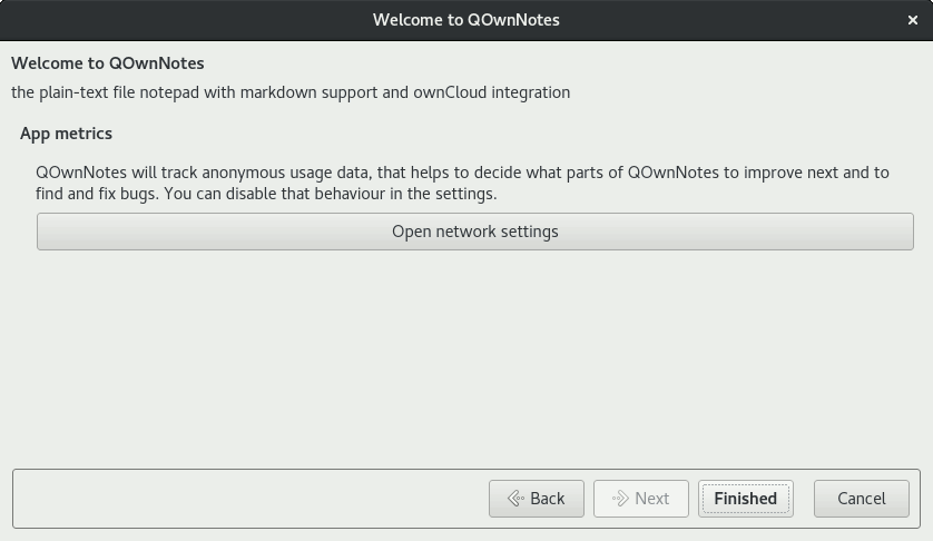 Screenshot of the final screen of QOwnNotes setup